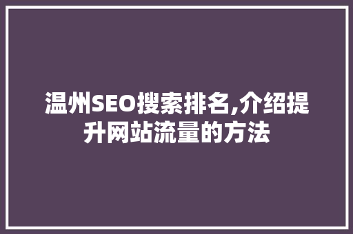 温州SEO搜索排名,介绍提升网站流量的方法