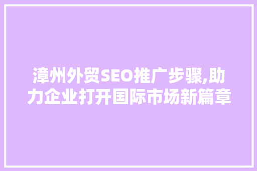 漳州外贸SEO推广步骤,助力企业打开国际市场新篇章