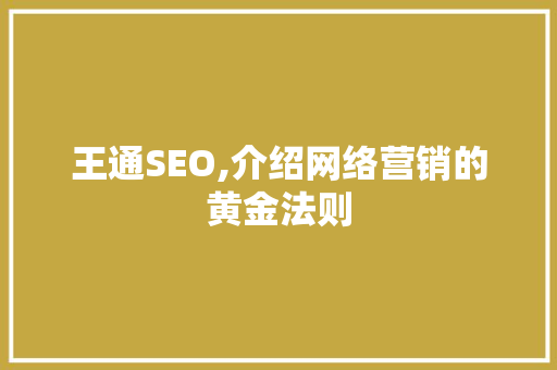 王通SEO,介绍网络营销的黄金法则