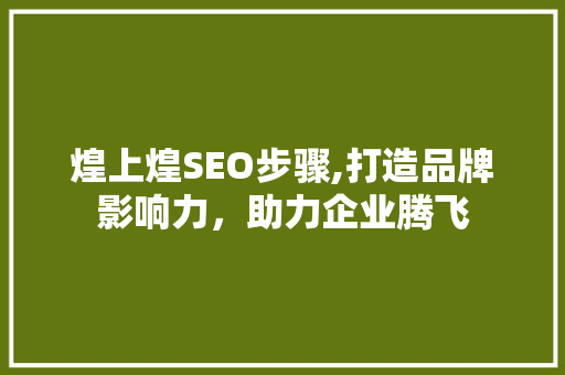 煌上煌SEO步骤,打造品牌影响力，助力企业腾飞