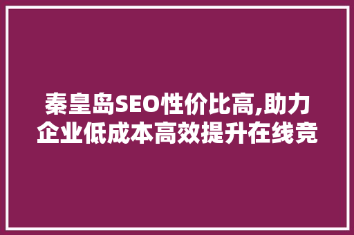 秦皇岛SEO性价比高,助力企业低成本高效提升在线竞争力