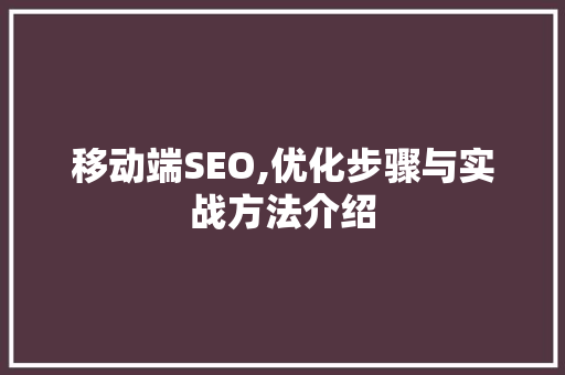 移动端SEO,优化步骤与实战方法介绍