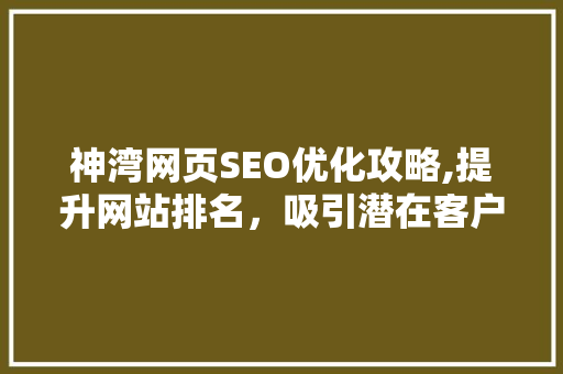 神湾网页SEO优化攻略,提升网站排名，吸引潜在客户