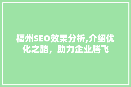 福州SEO效果分析,介绍优化之路，助力企业腾飞