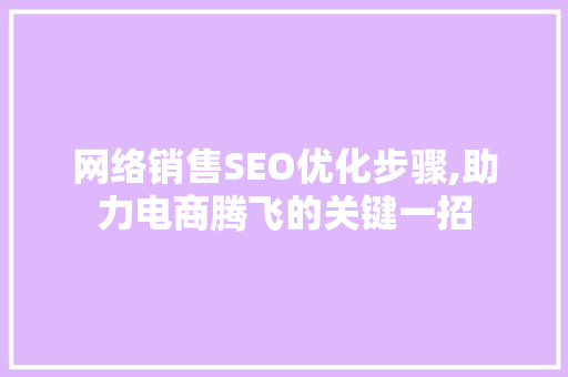 网络销售SEO优化步骤,助力电商腾飞的关键一招