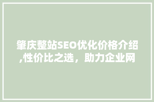 肇庆整站SEO优化价格介绍,性价比之选，助力企业网络营销