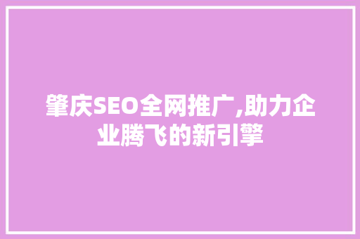 肇庆SEO全网推广,助力企业腾飞的新引擎