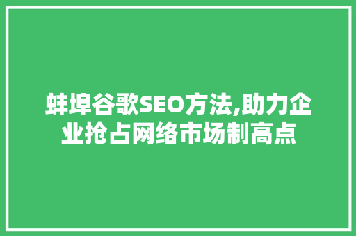 蚌埠谷歌SEO方法,助力企业抢占网络市场制高点
