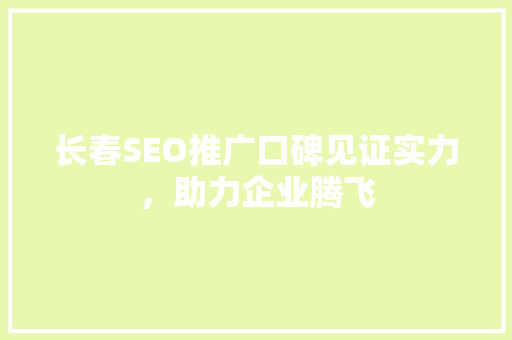 长春SEO推广口碑见证实力，助力企业腾飞