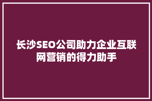 长沙SEO公司助力企业互联网营销的得力助手