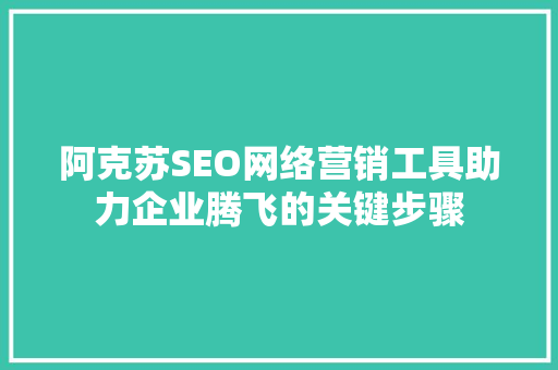 阿克苏SEO网络营销工具助力企业腾飞的关键步骤