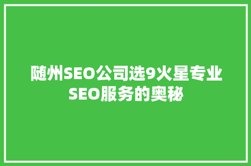 随州SEO公司选9火星专业SEO服务的奥秘