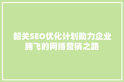 韶关SEO优化计划助力企业腾飞的网络营销之路