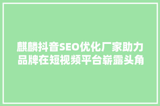 麒麟抖音SEO优化厂家助力品牌在短视频平台崭露头角