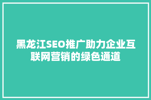 黑龙江SEO推广助力企业互联网营销的绿色通道