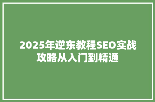 2025年逆东教程SEO实战攻略从入门到精通