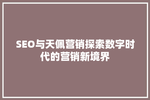 SEO与天佩营销探索数字时代的营销新境界