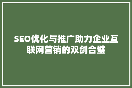 SEO优化与推广助力企业互联网营销的双剑合璧