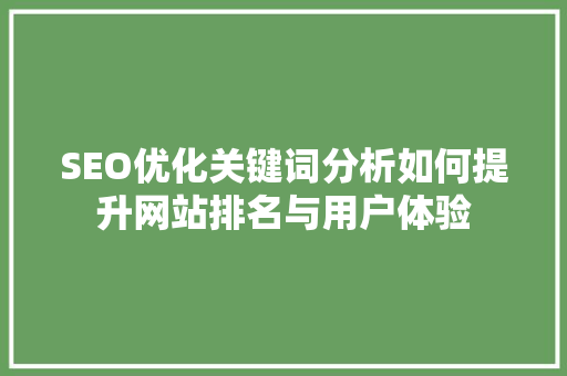 SEO优化关键词分析如何提升网站排名与用户体验