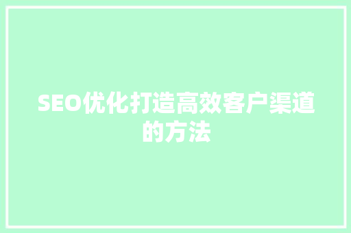 SEO优化打造高效客户渠道的方法
