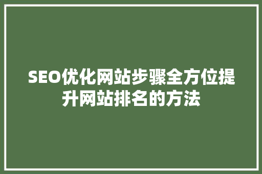 SEO优化网站步骤全方位提升网站排名的方法