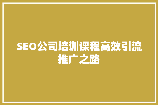 SEO公司培训课程高效引流推广之路