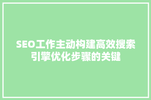 SEO工作主动构建高效搜索引擎优化步骤的关键