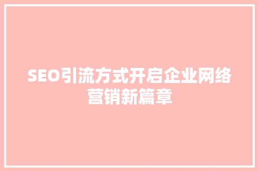 SEO引流方式开启企业网络营销新篇章