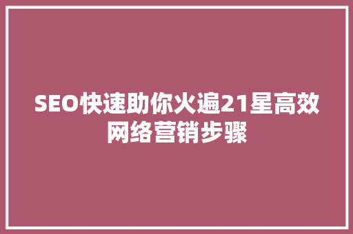 SEO快速助你火遍21星高效网络营销步骤