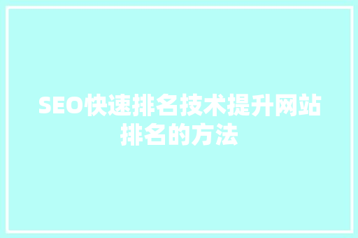 SEO快速排名技术提升网站排名的方法