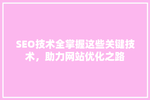 SEO技术全掌握这些关键技术，助力网站优化之路