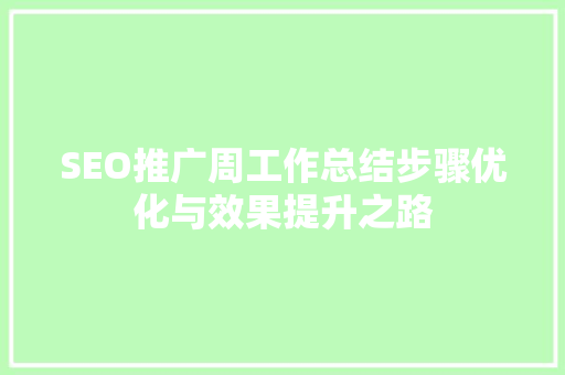 SEO推广周工作总结步骤优化与效果提升之路