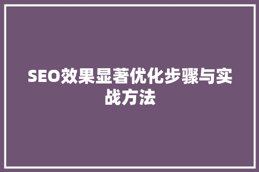 SEO效果显著优化步骤与实战方法