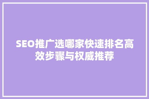 SEO推广选哪家快速排名高效步骤与权威推荐
