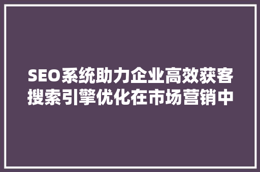 SEO系统助力企业高效获客搜索引擎优化在市场营销中的魔力