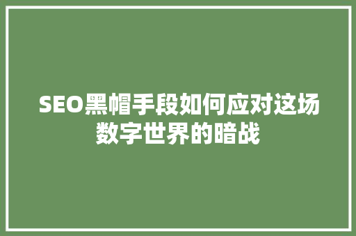 SEO黑帽手段如何应对这场数字世界的暗战