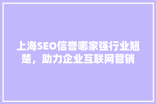 上海SEO信誉哪家强行业翘楚，助力企业互联网营销