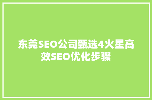 东莞SEO公司甄选4火星高效SEO优化步骤