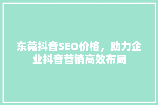 东莞抖音SEO价格，助力企业抖音营销高效布局