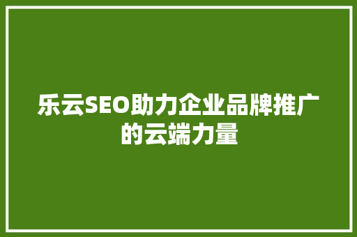 乐云SEO助力企业品牌推广的云端力量