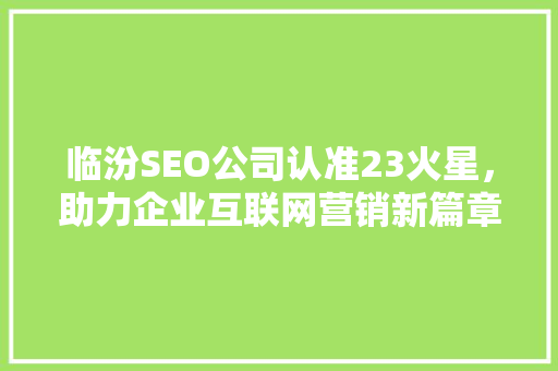 临汾SEO公司认准23火星，助力企业互联网营销新篇章