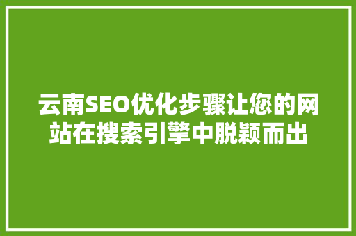 云南SEO优化步骤让您的网站在搜索引擎中脱颖而出