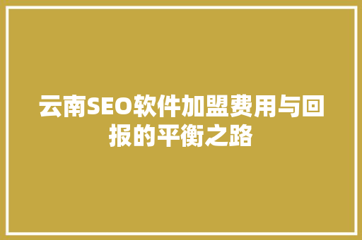 云南SEO软件加盟费用与回报的平衡之路