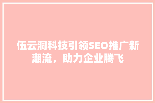 伍云洞科技引领SEO推广新潮流，助力企业腾飞