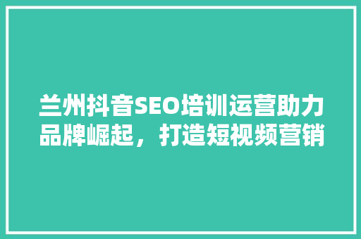兰州抖音SEO培训运营助力品牌崛起，打造短视频营销新格局