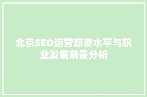 北京SEO运营薪资水平与职业发展前景分析