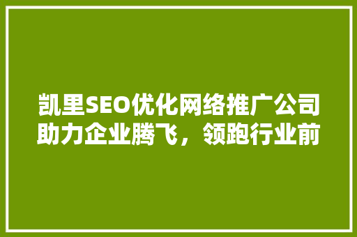 凯里SEO优化网络推广公司助力企业腾飞，领跑行业前沿