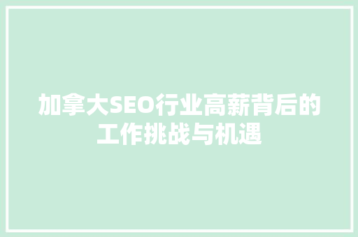 加拿大SEO行业高薪背后的工作挑战与机遇