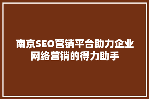 南京SEO营销平台助力企业网络营销的得力助手