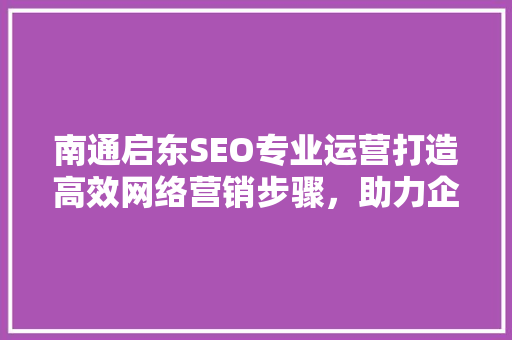 南通启东SEO专业运营打造高效网络营销步骤，助力企业腾飞